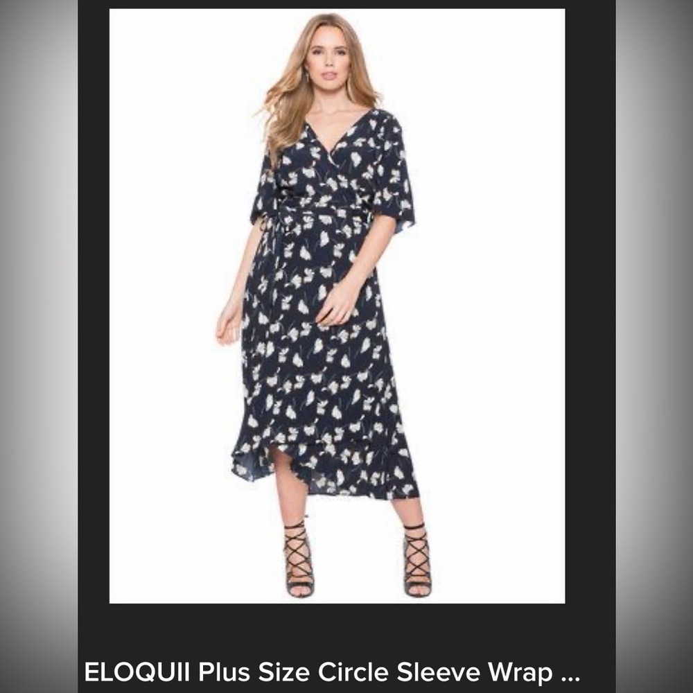 Eloquii Navy and White Floral Midi Dress